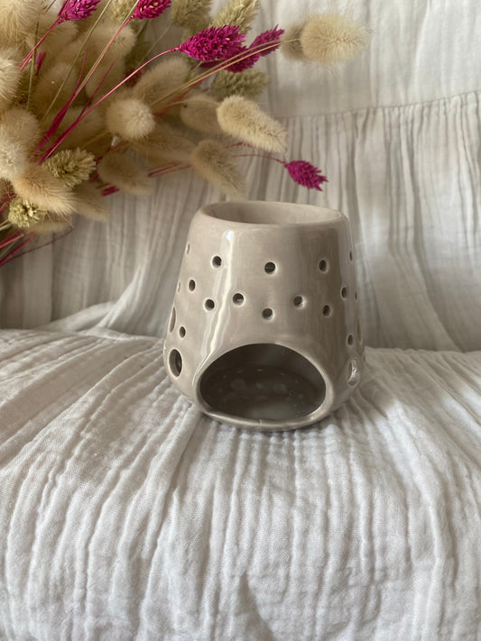 Brûle parfum Loob gris en céramique et bambou - Parfait pour faire fondre les fondants The sweet harmony et parfumé votre intérieur