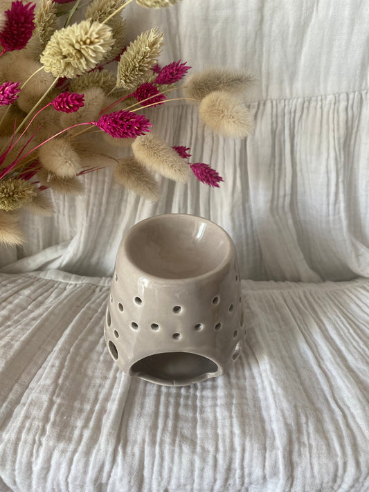 Brûle parfum Loob gris en céramique et bambou - Parfait pour faire fondre les fondants The sweet harmony et parfumé votre intérieur