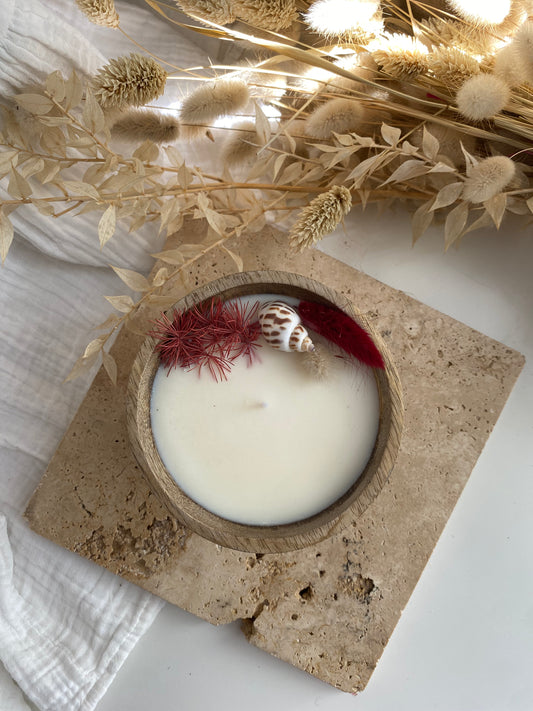 bougie végétale parfumée - fabrication artisanale - made in france - fabriqué en france - cire de soja bol en bois - fleur de coton