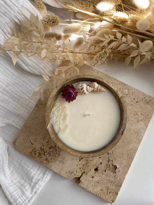 bougie végétale parfumée - fabrication artisanale - made in france - fabriqué en france - cire de soja bol en bois - cerise noire