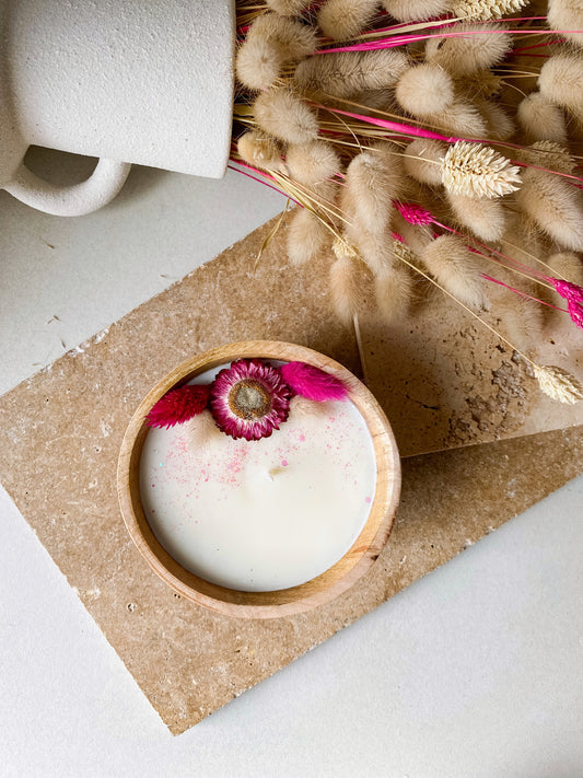 bougie végétale parfumée - fabrication artisanale - made in france - fabriqué en france - cire de soja bol en bois - vanille